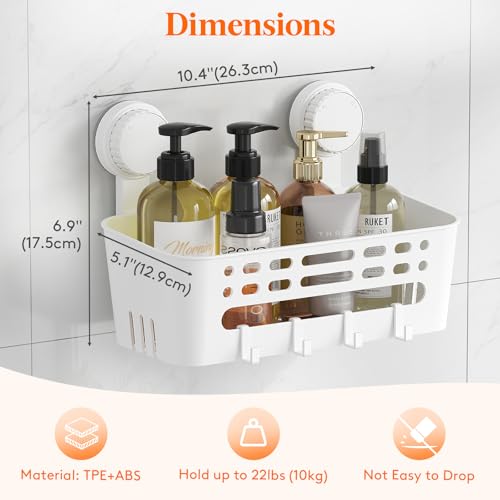 Lifewit Suction Cup Shower Caddy, 26 cm/10"(L), 2 Pack | Plastic, Removable, No-drilling Bathroom Organizers and Storage Rack, for inside Shower & Shampoo - size: 10.4''