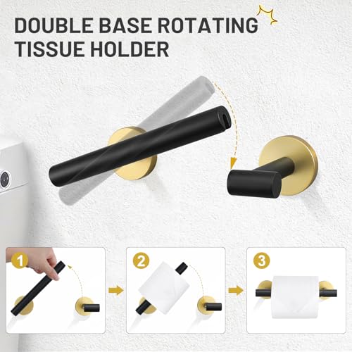 TURS Black and Gold 5 Piece Bathroom Hardware Set, SUS304 Stainless Steel Gold Black Towel Bar Set, 24 Inch Rould Bathroom Accessories Kit Wall Mounted - color: Black&gold