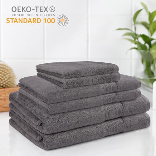 ESSELL 24/7 Aurora Collection 6 Piece Bath Towel Set, 100% Cotton, Durable, Quick Dry & Light Weight, 2 Bath Towels, 2 Hand Towels, 2 Washcloths - Charcoal - color: Charcoal