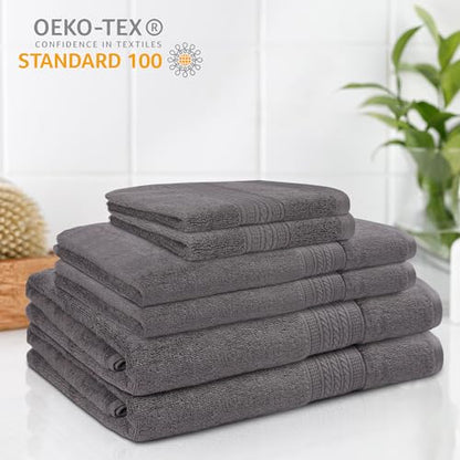 ESSELL 24/7 Aurora Collection 6 Piece Bath Towel Set, 100% Cotton, Durable, Quick Dry & Light Weight, 2 Bath Towels, 2 Hand Towels, 2 Washcloths - Charcoal - color: Charcoal