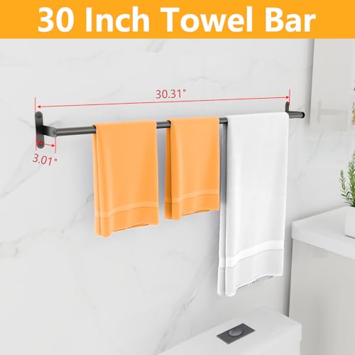 MKO Towel Bar for Bathroom Wall, 30" Longer Single Towel Rod Rack, Black | Heavy Duty Stainless Steel, Towel Racks for Bathroom, Wall Mounted, Hand Towel Holder Easy to Install - size: 30 Inch