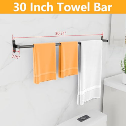 MKO Towel Bar for Bathroom Wall, 30" Longer Single Towel Rod Rack, Black | Heavy Duty Stainless Steel, Towel Racks for Bathroom, Wall Mounted, Hand Towel Holder Easy to Install - size: 30 Inch