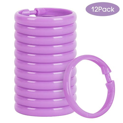 Purple Shower Curtain Hooks - 12 Pcs Circular Plastic Shower Curtain Rings for Bathroom - O Shaped Purple Shower Hooks Rings for Shower Curtain Rod - color: Purple