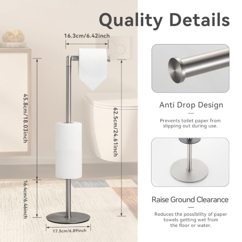 Toilet Paper Holder Stand Freestanding, Heavy Duty Bathroom Tissue Holder Brushed Nickel - color: Brushed Nickel