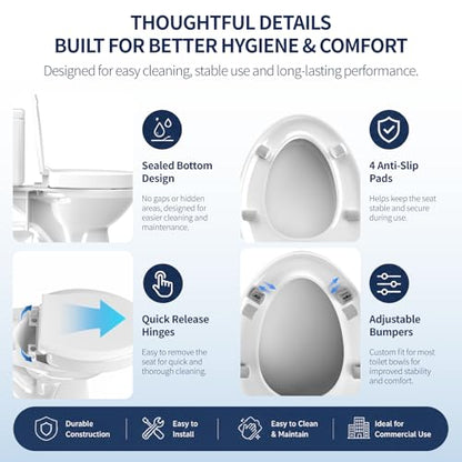 Raised Toilet Seat, Elongated 18.5", Soft Close | 2.91" elevated height, quick-release design, stable PP construction, easy installation, fits most standard elongated toilets - size: Raised Seat Only