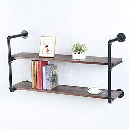 Industrial Pipe Shelves With Wood Planks,Rustic Pipe Shelving Wall Shelf | Metal Pipe Solid Pine Wood,Easy to Assemble,Wooden Board Thickness 0.78 In,For Bar Farmhouse Kitchen Office Bathroom,Bedroom - color: 2-layer, size: 42in