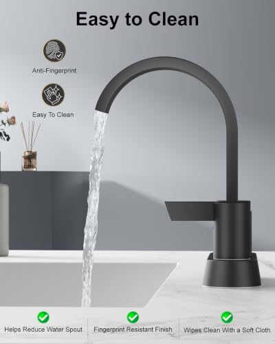 Matte Black Bathroom Faucet,4 Inch Centerset 2-Handle Waterfall | Includes Pop-Up Drain,24-Inch Supply Lines,Mounting Hardware,SUS304 Stainless Steel Construction,And A 360° Swivel Spout - color: Matte Black