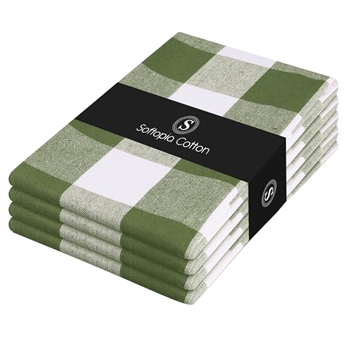 Mint Green and White Buffalo Check Kitchen Towels, 16x26 Inches, 4 Pack, 100% Cotton Dish Cloths, Reusable Hand Towels for Drying Glassware, Cleaning Spills, Farmhouse Plaid Towel - color: Mint Green, size: 16 X 26 - 4 Pack