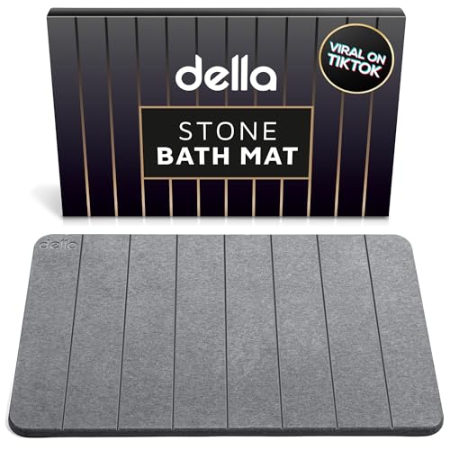 della Premium Stone Bath Mat - Luxurious Quick Drying Diatomite Bathstone for Bathroom Floor - Modern Super Absorbent Diatomaceous Earth Shower Mat, Water Absorbent Bathmat (Stripes)