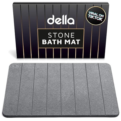 della Premium Stone Bath Mat - Luxurious Quick Drying Diatomite Bathstone for Bathroom Floor - Modern Super Absorbent Diatomaceous Earth Shower Mat, Water Absorbent Bathmat (Stripes)