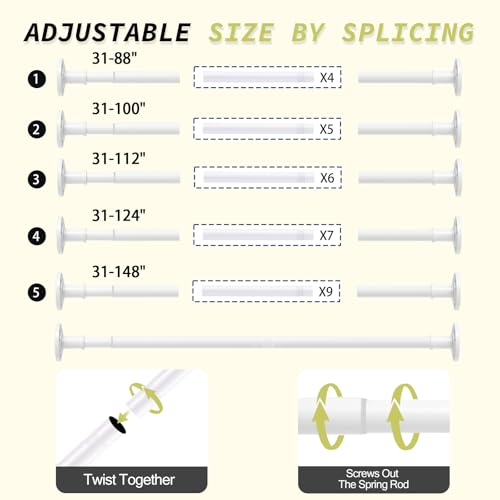 Shower Curtain Rod 31-100 In Adjustable Pole Heavy Duty White Tension Rods Spring Drilling and No Drilling Shower Rod for Bathroom Window Anti-Slip Never Rust - color: White, size: 31-100"