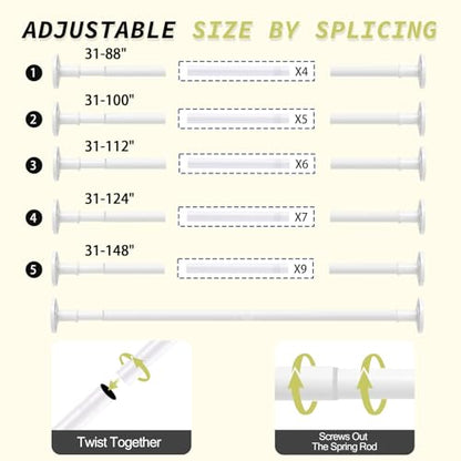 Shower Curtain Rod 31-100 In Adjustable Pole Heavy Duty White Tension Rods Spring Drilling and No Drilling Shower Rod for Bathroom Window Anti-Slip Never Rust - color: White, size: 31-100"