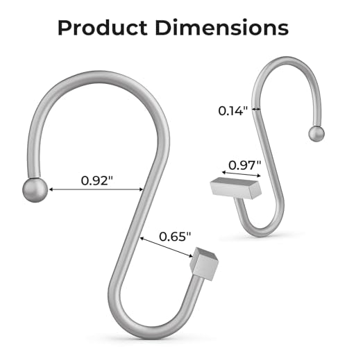 Silver Shower Curtain Hooks, Bathway Shower Curtain Rings Rust Proof, 12PCS Shower Hooks for Shower Curtain, T-Bar Design Convenient Elegant Shower Curtain Hangers for Bathroom Kitchen Wardrobe - color: Silver