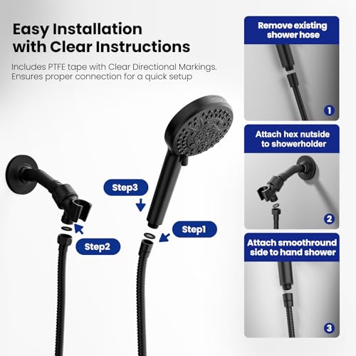 JOMOO Shower Hose, 118 Inch Extra Long Stainless Steel Handheld Shower Hose Extension/Replacement with Brass Insert and Nut, Flexible Anti-Kink Shower Head Hose for Bathroom, Matte Black - color: Matte Black, size: 118 Inch