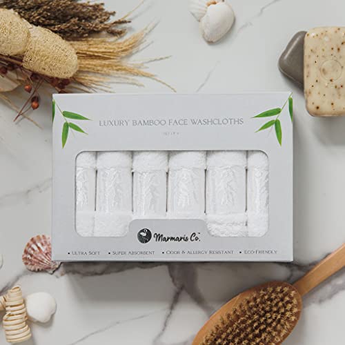 Set of 6 Luxury Wash Cloths for Your Face Viscose Bamboo & Turkish Cotton, White Wascloths | 70% Viscose from Bamboo, 30% Turkish Cotton, Ultra Soft, Highly Absorbent, Odor-Resistant, Hanging Loop