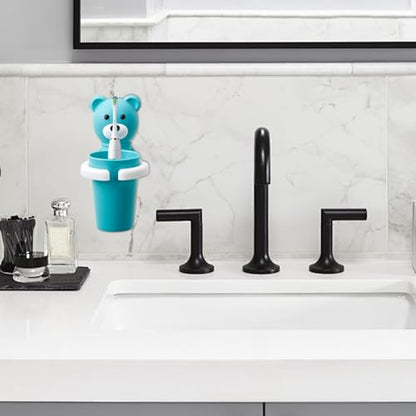 Kids Toothbrush Holder with Cup Set Bear Shaped Cute Toothbrush Holder Wall Mounted Toothbrush Holder Kids Children Home School Bathroom Supplies Gifts