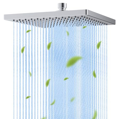 Hibbent cUPC Certified Metal High Pressure 10'' Rain Shower Head, Chrome | Square Large Bathroom Waterfall Thickness Shower Heads, High-flow Fixed Rainfall Showerheads, Adjustable Brass Ball Joint - color: Chrome, style: Square 10''