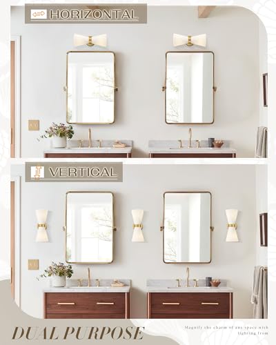 Modern Wall Sconce Set of 2, HWH 2-Light Up Down Wall Light Indoor Vanity Wall Lamp, Brushed Gold Bathroom Vanity Sconce Frosted White Striped Glass Shade, 5HZG97B-2W-2PK BG - color: Brushed Gold, size: 2-Light*2