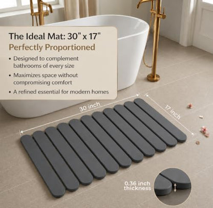 Foldable Stone Bath Mat Large 30" x 17" – Diatomaceous Earth Quick Drying Non-Slip Bathroom Mat Rug – Absorbent Diatomite Mat, Durable & Easy to Clean, Modern (Dark Grey, Large 30" x 17") - color: Dark Grey