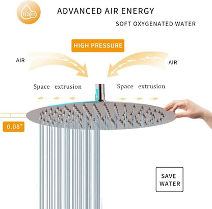 Round 6 Inch Stainless Steel Shower Head High Pressure Rainall Shower Head Brushed Nickel Ultra Thin Design-Best Pressure Boosting with Silicone Nozzle Easy to Install - color: Brushed Nickel, size: Round