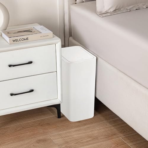TIPGO Bathroom Trash Can with Lid, 4 Gallon / 15 Liter Small Garbage Can, Press Top Bin, Plastic Wastebasket with Pop-Up Lid for Bedroom, Living Room, Office (White, 2 Pack) - color: White, 2 Pack