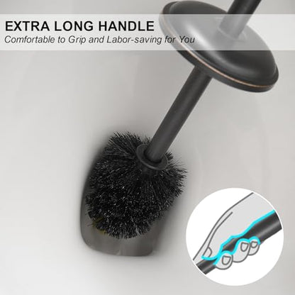 Toilet Brush and Holder, Toilet Cleaner Bowl Set with Two Brush with Extra Long Handle, Durable Bristles Toilet Scrubber and Covered Holder, Drip-Proof Stainless Steel Oil Rubbed Bronze - color: Oil Rubbed Bronze