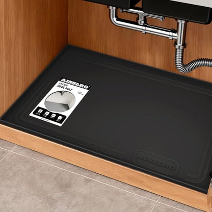 Aisslro Under Sink Mat 25" X 19", Waterproof Silicone Under Sink Mats for Kitchen, Anti-Leak Shelf Liner & Cabinet Protector with Raised Edge, [BPA Free] Bathroom Tray Home Organizer, Black | BPA-Free Raised-Edge Cabinet Protector & Leak Tray for Bathroom