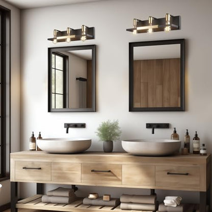 Hamilyeah Rustic Bathroom Light Fixtures Over Mirror, Matte Black and Gold Vanity Lights for Bathroom, 3 Light Vintage Wall Lighting Fixtures,Industrial Kitchen Wall Mounted Lighting