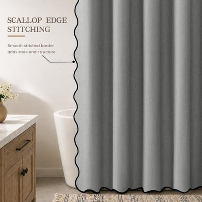 Furlinic Grey Scalloped Shower Curtain No Hook 84 Inch Long Fabric Modern | Linen Waterproof Farmhouse Bathroom Curtains 72x84 Luxury Weighted Tall Neutral Hotel Cute Heavy Duty Chic Washable Cloth Spa - color: Pebble Gray, size: 72"W x 84"L (Pack of 1)