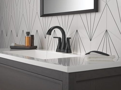Delta Lineax Centerset Matte Black Bathroom Faucet, 4 Inch 3 Hole Bathroom Sink Faucet for Vanity, Metal Push-Pop Drain Assembly, Matte Black 2562LF-BLMPU - color: Matte Black