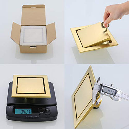 RANDOM Brushed Gold Shower Drain Square 6 inch SUS304 Stainless Steel Shower Floor Drain with Hair Strainer Tile Insert Shower Drain Cover - color: D-brushed Gold-6″ Square