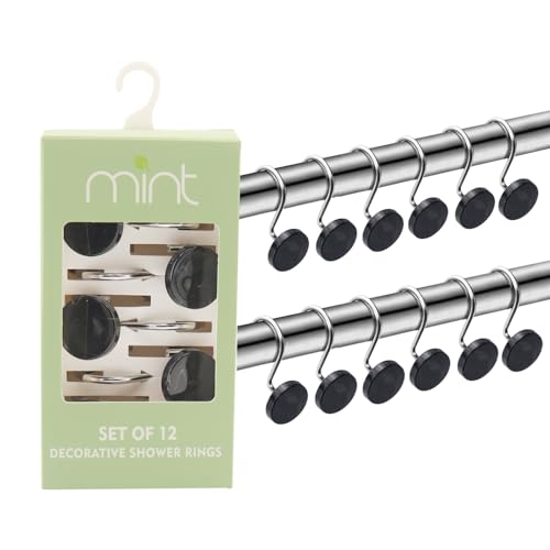 J&V TEXTILES Shower Curtain Hooks Rings, Rust Resistant Metal Double Glide Shower Hooks Rings for Bathroom Shower Rods Curtains, Set of 12 Hooks (Marble) - color: Marble