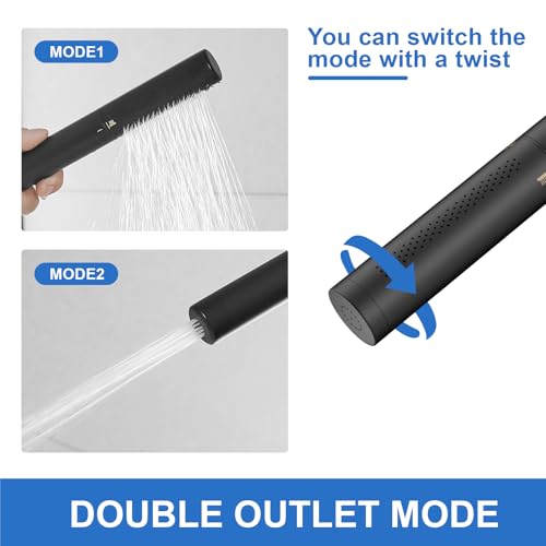 RUMOSE Brushed Gold Shower Panel Tower System, 5-Mode Shower Faucet Set | LED Light Rainfall Shower Head Digital Display with Massage Jets Tub Spout Shower Shelves, Stainless Steel, Wall Mount - color: Brushed Gold