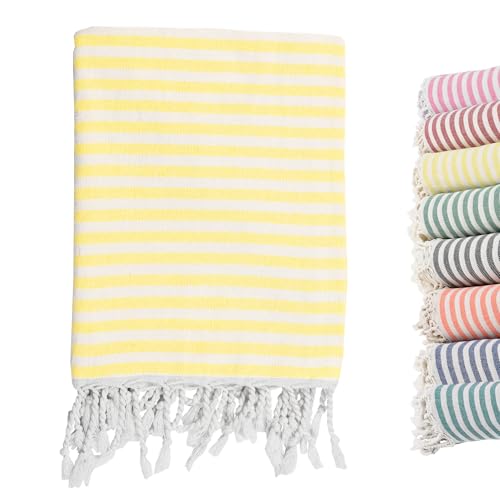 Turkish Striped Beach Towels Bulk Oversized 39"x71" Large Bath and Pool Set Quick Dry Lightweight Travel Towel for Adult,100% Cotton TEBT-18-1yellow - color: Yellow, size: 1 Pack