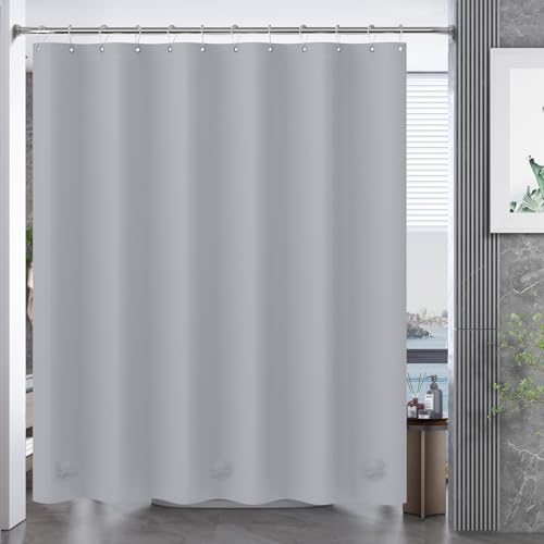 AmazerBath Grey Shower Curtain Plastic, Thick PEVA Shower Curtain Grey, Heavy Duty Shower Curtains for Bathroom, Waterproof Shower Curtain 72x72 with 3 Big Weighted Stones and 12 Rustproof Grommets - color: Grey, size: 72"W x 72"L (Pack of 1)