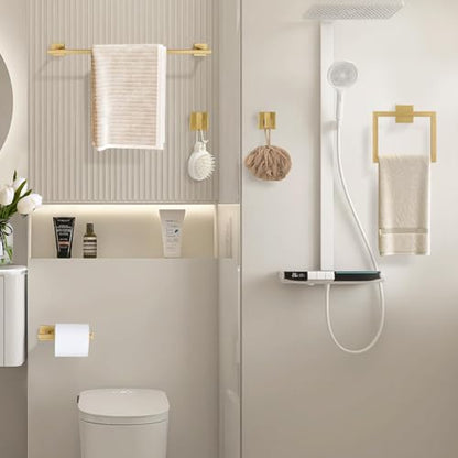 YACVCL Towel Bar Set, 5-Piece Brushed Gold Bathroom Hardware Set, Gold Bathroom Accessories Set, SUS304 Stainless Steel 23.6 Inch Towel Holder Towel Racks Set Wall Mounted - color: Brushed Gold, size: 5 Pieces