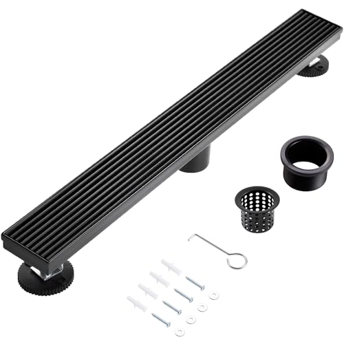 24 Inch Linear Shower Drain, Matte Black Shower Drain, Removable Grate, 304 Stainless Steel, Easy to Install and Clean for Bathrooms (Drain Base Not Included), LSD-15B-24B - size: 24 inch