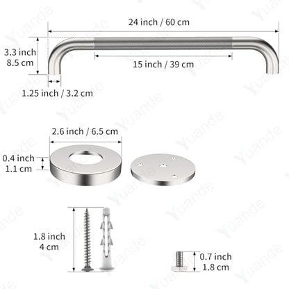 24 Inch Anti Slip Shower Grab Bar,YuanDe Brushed Nickel Bath Grab Bar | Stainless Steel Knurled Bathroom Safety Rail, Shower Handrail Support, Handicap Elderly Balance Assist Handles-1.25" Diameter - color: Brushed Nickel, size: 24inch-1 Pack