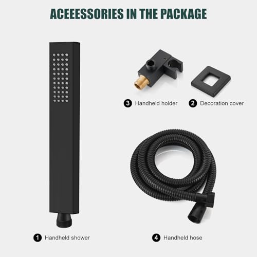 Heyalan SUS304 Handheld Shower Set with Hose & Wall Holder, Matte Black | SUS304 stainless steel wand, straight-style design, single rain spray, 59-inch long hose and standard 1/2-inch connection - color: Matte Black, style: Straight Style