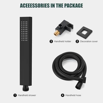 Heyalan SUS304 Handheld Shower Set with Hose & Wall Holder, Matte Black | SUS304 stainless steel wand, straight-style design, single rain spray, 59-inch long hose and standard 1/2-inch connection - color: Matte Black, style: Straight Style