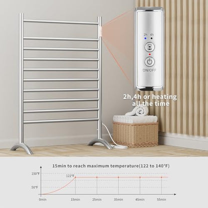 Freestanding Plug-in Towel Warmer 10-Bar Brushed Stainless Steel | Freestanding portable design for multi-scene use, ideal for bathroom, bedroom and living room. - color: Brushed