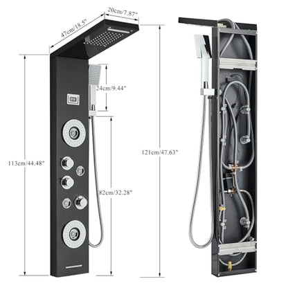 AlenArt Shower Panel Tower System Rainfall Waterfall Shower Head with Body Jets Stainless Steel Rain Massage System 5-Function High Pressure Shower Panel Tower System,HFT8029 - color: Black