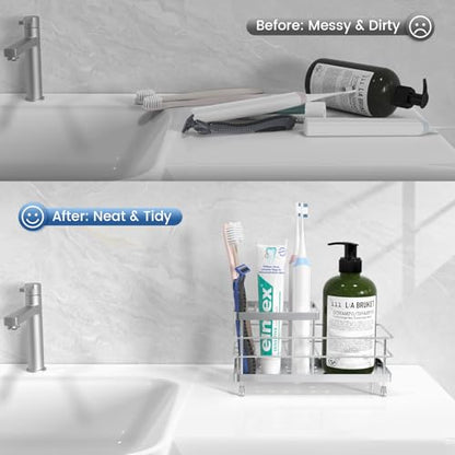 Luxspire Toothbrush Holders, 6 Slots Stainless Steel Tooth Brush Holder with Drainage, Toothbrush Holder for Bathroom Countertop & Kitchen Sink, Bathroom Accessories, Silver | Toothbrush Holders With Drainage, For Bathroom Countertop & Kitchen Sink, Bathr