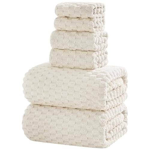 6 Piece Bath Towel Set, 40"x80" Microfiber Bath Sheets, Cream | Microfibers，Extra-large size，Quick dry，Highly Absorbent，Big and Tall users，2Bath towels 2Hand towels 2Washcloths - color: Cream, size: Bath Sheet Set-6PCS
