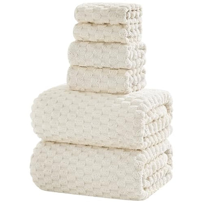 6 Piece Bath Towel Set, 40"x80" Microfiber Bath Sheets, Cream | Microfibers，Extra-large size，Quick dry，Highly Absorbent，Big and Tall users，2Bath towels 2Hand towels 2Washcloths - color: Cream, size: Bath Sheet Set-6PCS