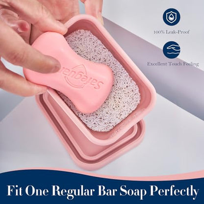 Leak Proof Silicone Travel Soap Case with Draining Tray - Bar Soap Holder for Travel, Gym & Camping - Mess-Free Portable Soap Container for Carry-on Bags (Light Pink) - color: Light Pink