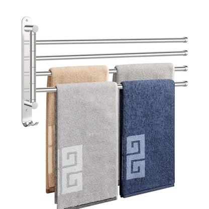 NearMoon Swivel Towel Rack, 19.5" Thicken 304 Stainless Steel 4-Arm Towel Bar, Space Saving Wall Mounted Towel Holder with Hook, Rustproof Swing Out Towel Hanger for Bathroom, Kitchen (Chrome Finish) - color: Chrome Finish, size: 19.5 Inch