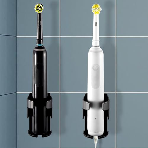 All Metal Electric Toothbrush Holder for Bathroom - Wall Mounted with Nano Adhesive - Slot for Sonicare Oral-B Tooth Brush Charger Base - 2 Pack- (Matte Black) - color: Black-2pcs