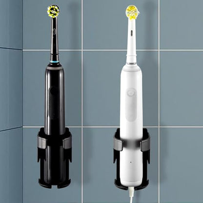 All Metal Electric Toothbrush Holder for Bathroom - Wall Mounted with Nano Adhesive - Slot for Sonicare Oral-B Tooth Brush Charger Base - 2 Pack- (Matte Black) - color: Black-2pcs