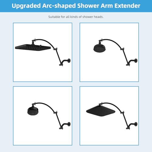 Hibbent All Metal 20'' Shower Head Extension Arm, Matte Black | Solid Brass Adjustable Shower Arm with Lock Joint, Flexible Height & Angle, Universal Connection Shower Head Extender - color: Matte Black, size: 20 Inch
